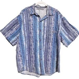 Vintage Gotcha Mens Button Up Shirt XL Blue Hawaiian Surf Beach Geometric Print